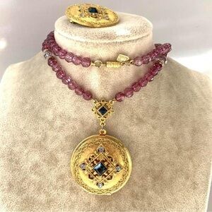 1928 Gold Locket Brooch Set Rare